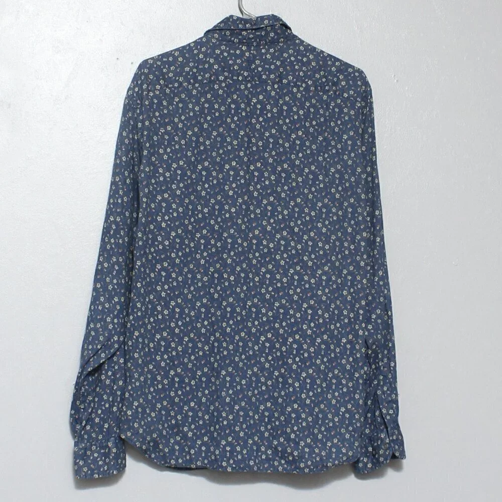 Banana Republic Camden fit linen navy floral button up shirt